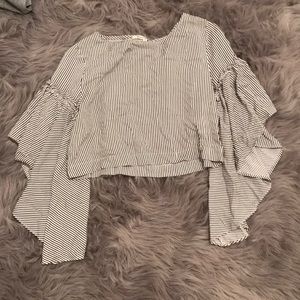Pinstriped crop top w/ bell sleeves never worn